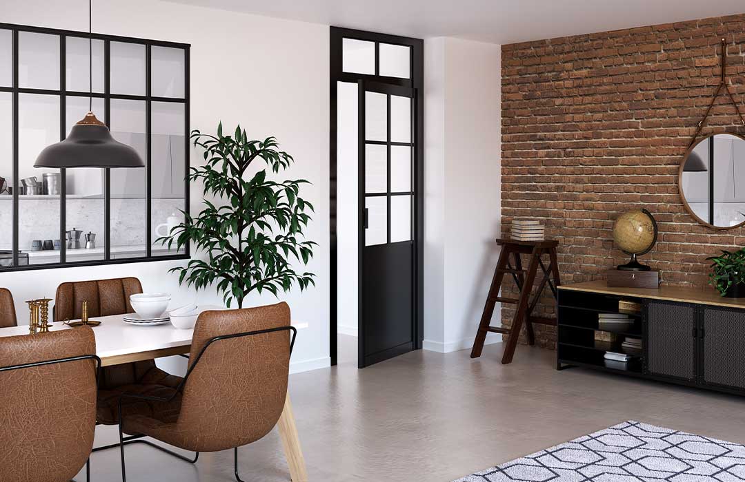 Porte battante Atelier avec imposte style industriel