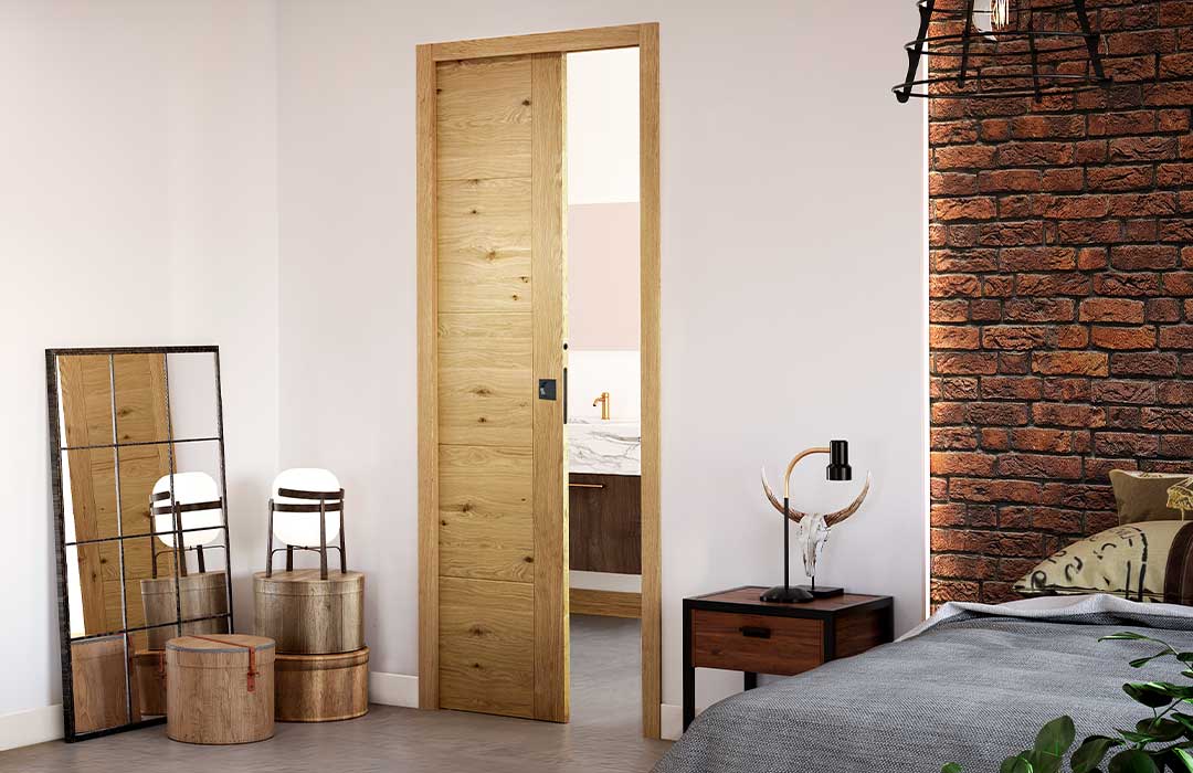 Porte intérieure coulissante Macassar plaquée chêne Brut