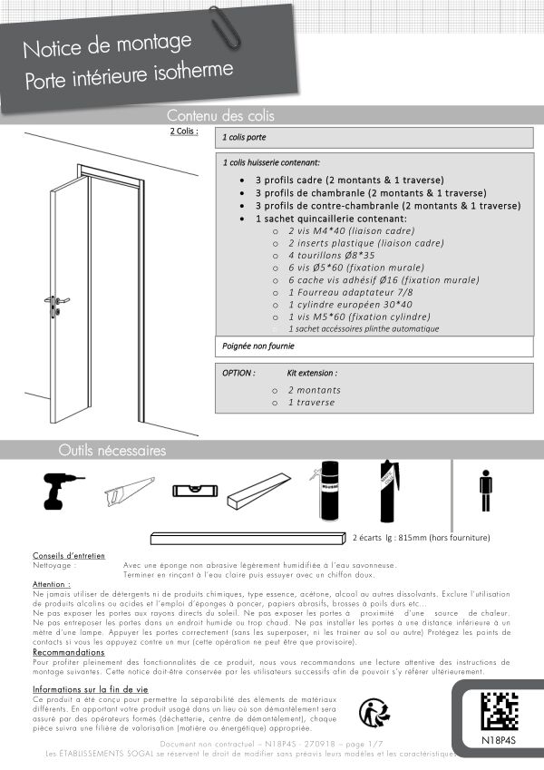Notice de montage Sogal Bloc-porte isotherme Evidence