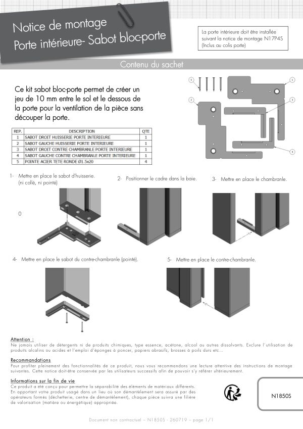 Notice de montage Sogal Talon rehausse huisserie